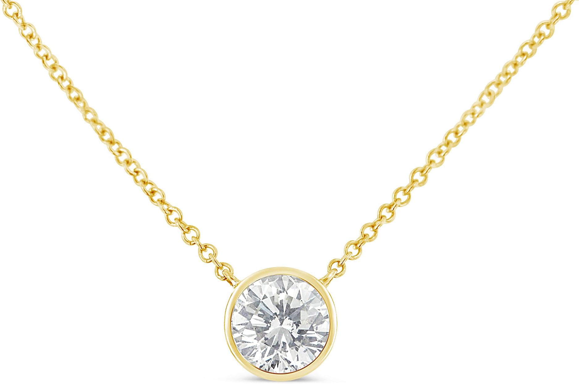 Original Classics 10K White, Yellow and Rose Gold Bezel-Set Diamond Solitaire Pendant Necklace (H-I Color, SI2-I1 Clarity) - Choice of Gold Color and Weight