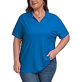 MoFiz Women's Plus Size Golf Polo Shirts V-Neck Collared Tennis Shirt Short Sleeve Workout T-Shirt Oversized Stretchy Sport Running Tops 5XL Blue
