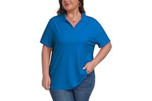 MoFiz Women's Plus Size Golf Polo Shirts Loose Fit Short Sleeve V-Neck Tennis Workouts Tops, XL-5XL