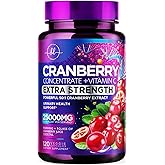 Cranberry Supplement Pills Extract from 25000mg - 3X Strength Concentrated Whole Fruit Cranberry with Vitamin C, Triple Strength for Cleanse & Urinary Tract Health Support, Sugar-Free - 120 Capsules
