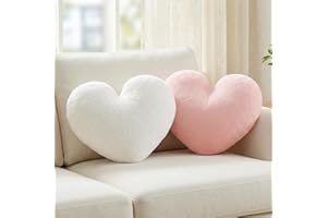 2 Pcs Heart Pillow Decorative Throw Pillows 16-inch Soft Fluffy Heart Shaped Pillows for Bed Couch Sofa Bedroom Living Room D