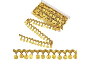OLYCRAFT 10 Yards Gold Coin Shape Sequin Tassel Trim Sequins Lace Tassel Fringe Trim 1.6 Inchm Width Sequins Tassel Lace Ribb