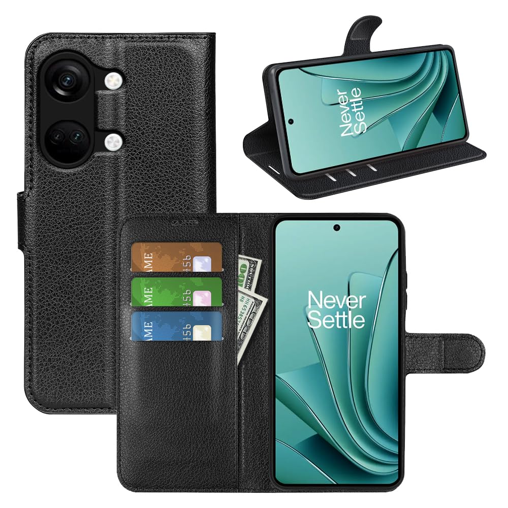 JIUNINE Case for OnePlus Nord 3 5G, Leather Wallet Case Flip Cover with [Card Slot] [Magnetic Closure] [TPU Inner Shell] for OnePlus Nord 3 5G, Black