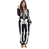 Just Love Skeleton Onesie Halloween Costumes for Women Adult - Comfortable Fleece Fabric with Cozy Hooded