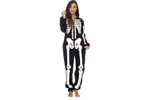 Just Love Skeleton Onesie Halloween Costumes for Women Adult - Comfortable Fleece Fabric with Cozy Hooded
