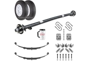 Rockwell American 3,500 lb Idler Trailer Axle w/Double Eye Springs, U-Bolts, Hanger Kit, 15" Trailer Tires & Wheels - 73" Hubface, 58" Spring Center - Bolt Pattern 5x4.5