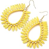 Boho Raffia Teardrop Earrings for Women - Handmake Statement Raffia Dangle Earrings, Summer Beach Vacation Jewelry
