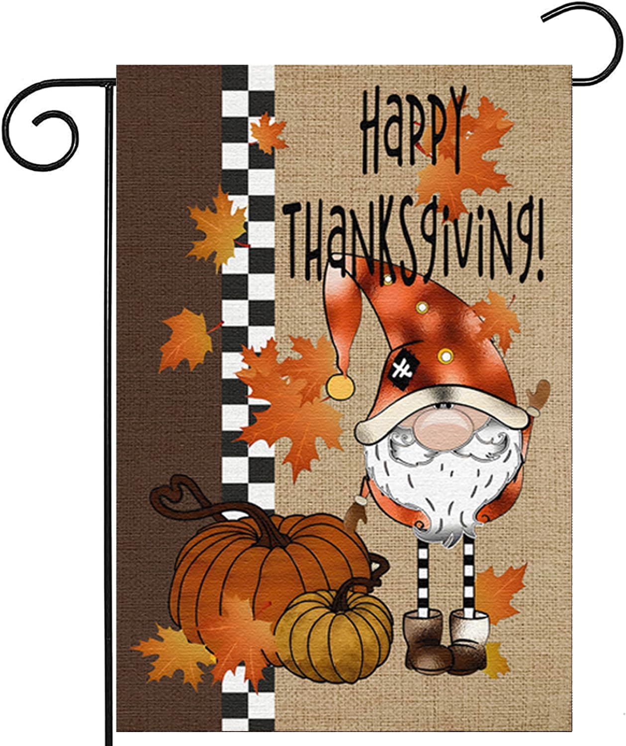 Flags - Surfapans Happy Thanksgiving Garden Flag 12x18 Inch Double Sided Outside Burlap Gnome Pumpkin Small Fall Yard Flags Outdoor Holiday Seasonal Porch Thanksgiving Decoration