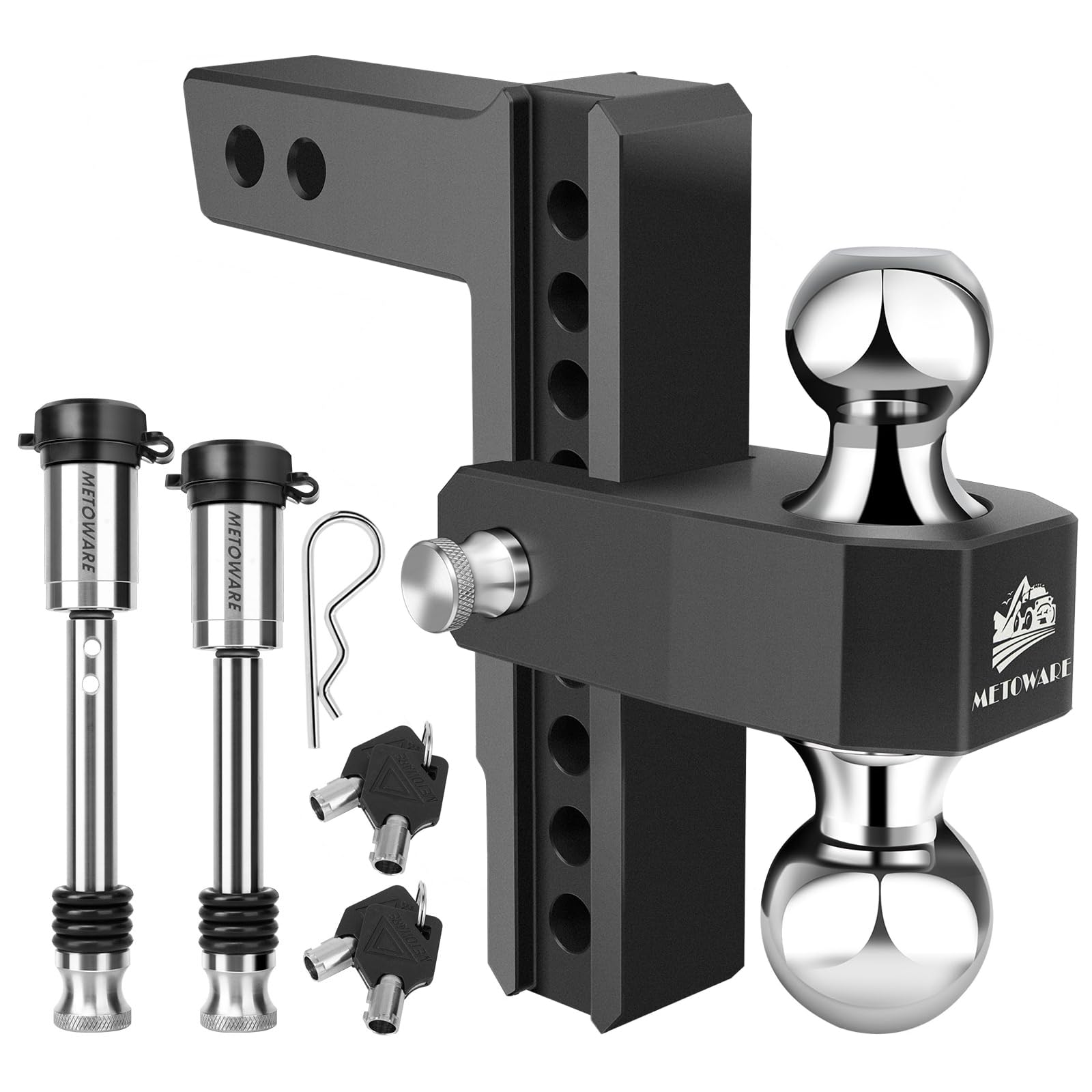 Photo 1 of *** missing parts*** METOWARE Adjustable Drop Hitch - Aluminum Tow Hitch Fits 2-Inch Receiver - Heavy Duty Trailer Hitch with 8-Inch Drop/Rise for Truck (12,500 LBS GTW), Double Anti-Theft Stainless Steel Pin Locks(Black)