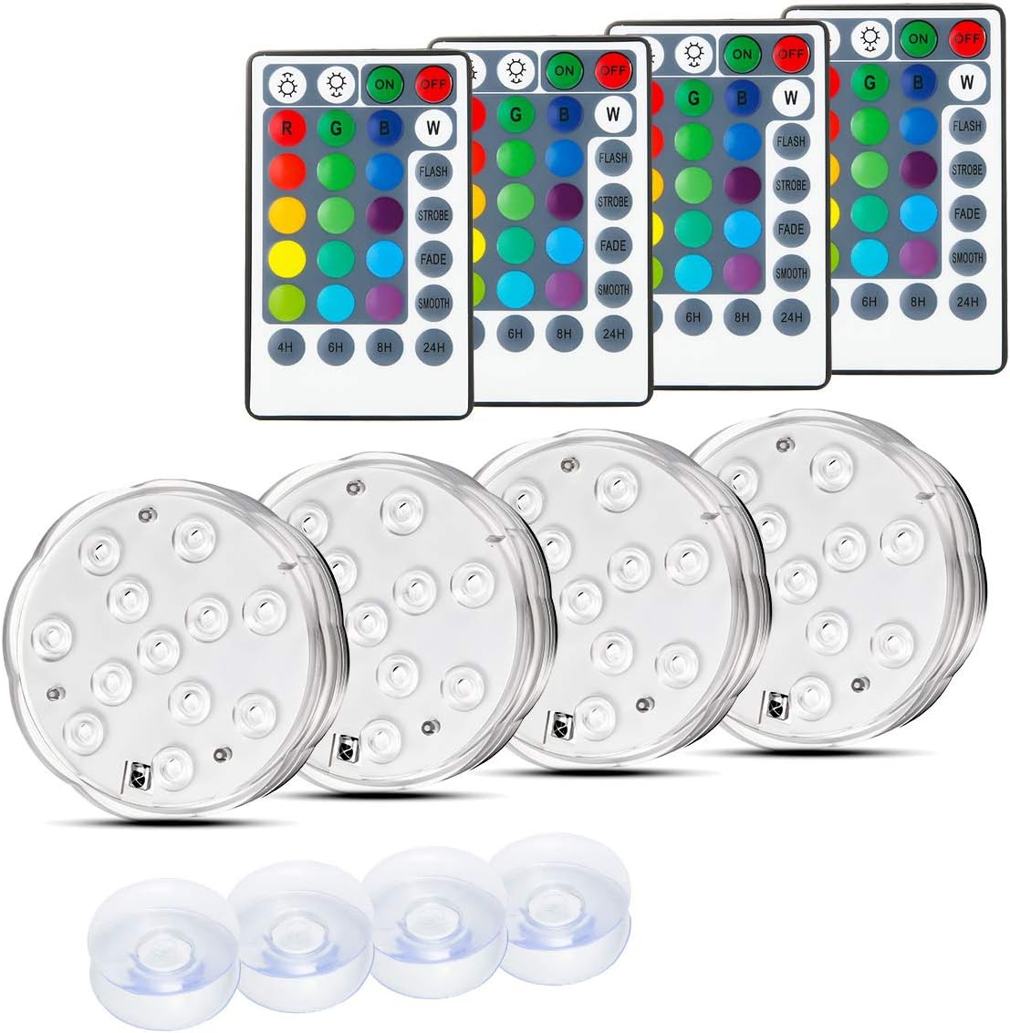 Submersible LED Light, Focuspet Multi-Color Underwater Lights with Remote Control Timing 12-LED Waterproof Ideal for Vase Swimming Pool Aquarium Fish Tank Party Christmas Decoration Lights 4 PCS