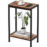 Homedawn Narrow Side Table for Small Space, 2-Tier Small End Table with Shelf Holder, Slim Nightstand, Skinny Snack Couch Table in Living Room, Bedroom, Study, Kitchen and Balcony (Rustic Brown)