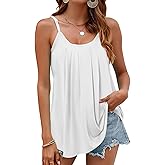AURUZA Summer Tank Tops for Women Pleated Spaghetti Strap Camisole Loose Fit Casual Scoop Neck Sleeveless Shirts 2025