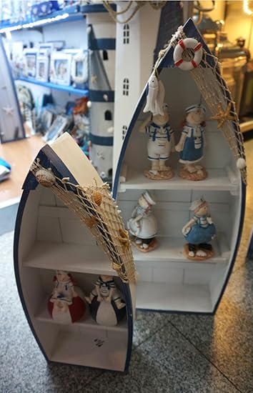 Nautical Themed Boat Shaped Set Of 2 Display Shelves Shabby Chic