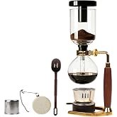 WANLWH Siphon Coffee Maker 3-Cup Tabletop Glass Brewer Vacuum Coffee Maker | Heat-resistant borosilicate glass body stand cool-grip handle immersion vacuum brew cloth filter easy clean stove beginners