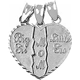 .925 Sterling Silver Textured Mother and Daughters Breakable Heart Pendant Charm - Choose 1 or 3 Pieces