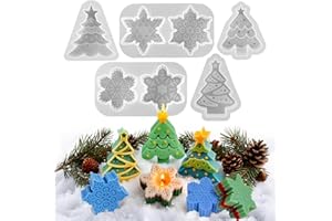 ZQYSING 5 Pcs Christmas Candle Molds, Set of 3 Christmas Tree + 2 Snowflake Silicone Mold for Candles Wax Soap Epoxy Resin Casting Home Themes Decor Handmade Gift