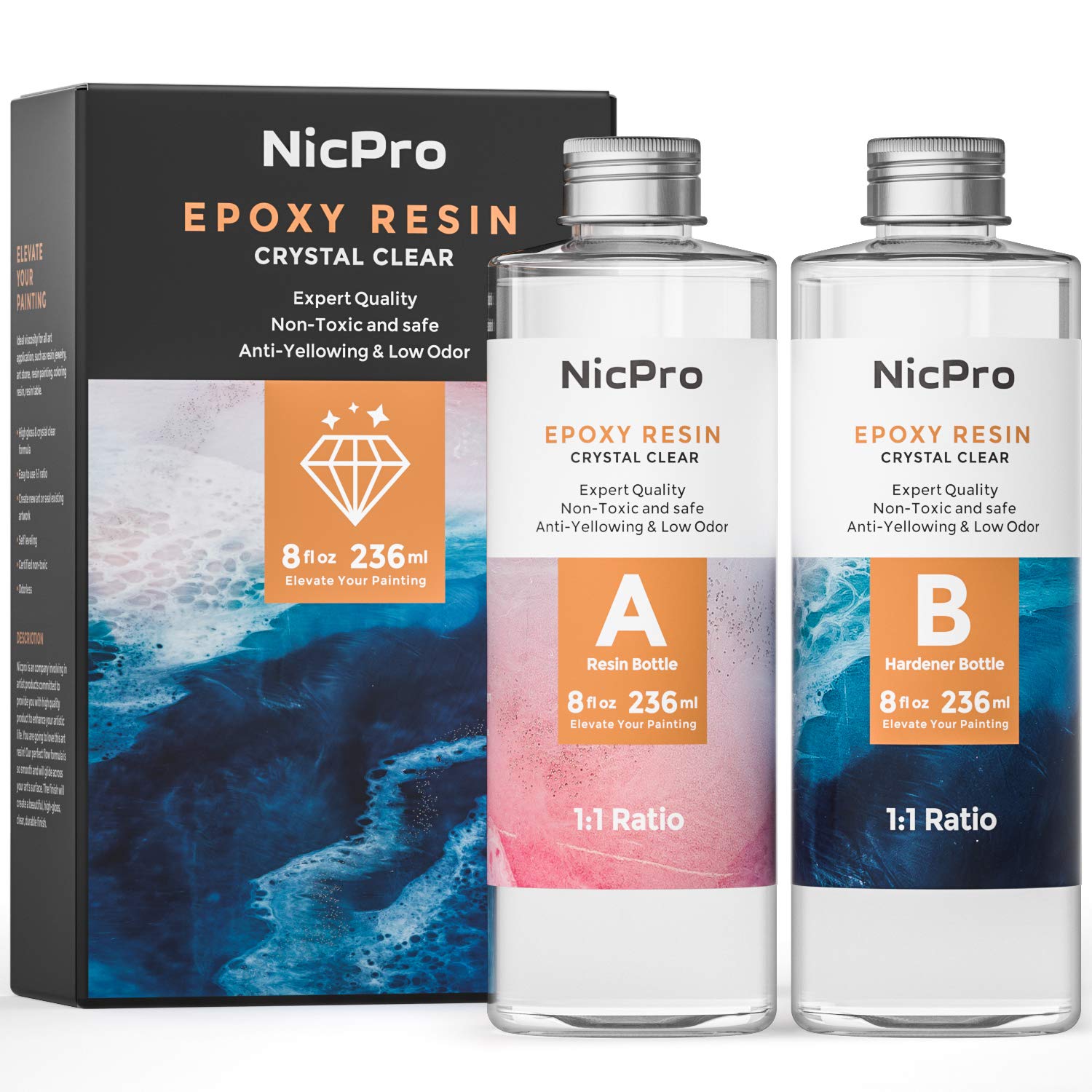 Nicpro 2 Part Art Epoxy Resin 16 Oz. Starter Clear Coating and Casting