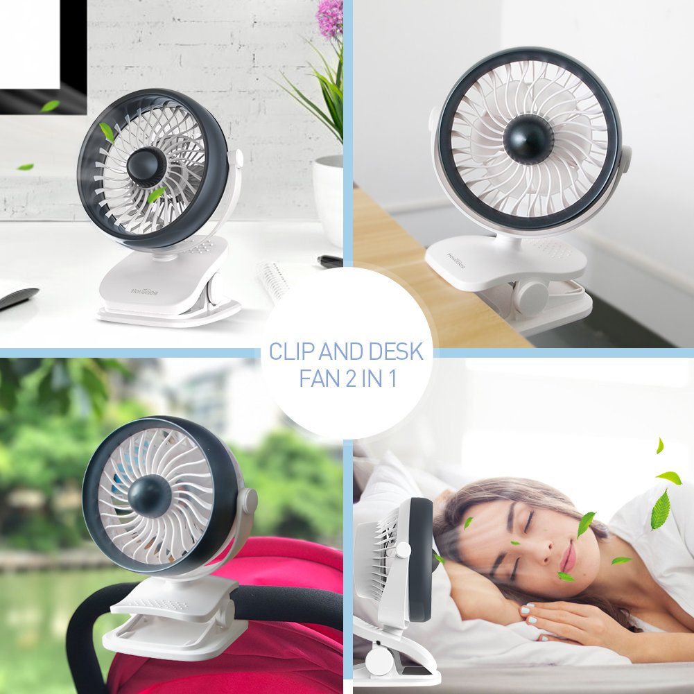 Houselog Clip On Stroller Fan, USB Powered and Rechargeable Battery Operated Desk Fan, Mosquito-Repellent, Essential-oils-Diffused, Small Portable Table Fans for Home Office Travel