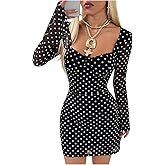 Milumia Women's Polka Dots Mesh Mini Dress Y2k Backless Long Sleeve Bodycon Party Club Going Out Dresses