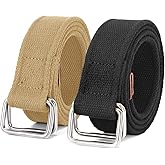 JASGOOD Men Canvas Fabric Belts Casual Web Cloth Belts with Black Double Ring Buckle 2 Pack