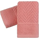 YiLUOMO Pink Hand Towel Set of 2 Soft 100% Cotton Towels Striped Pattern Ultra Absorbent Decorative Hand Towel for Bathroom 13 x 29 Inch