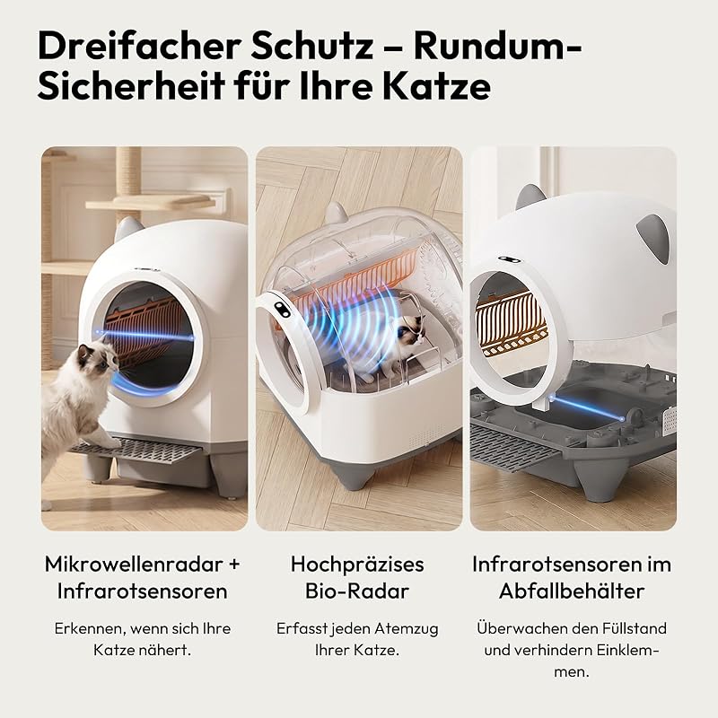 Automatisches Katzenklo 90L, App-Steuerung, Sicherheitssensoren