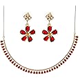 Jewar Indian Necklace Set AD CZ Elegant Gold Plated Sparkling Crystals Choker with Earrings Jewelry for Women | Traditional Ethnic Wear | Perfect for Weddings, Festivals, Parties, and Gifts