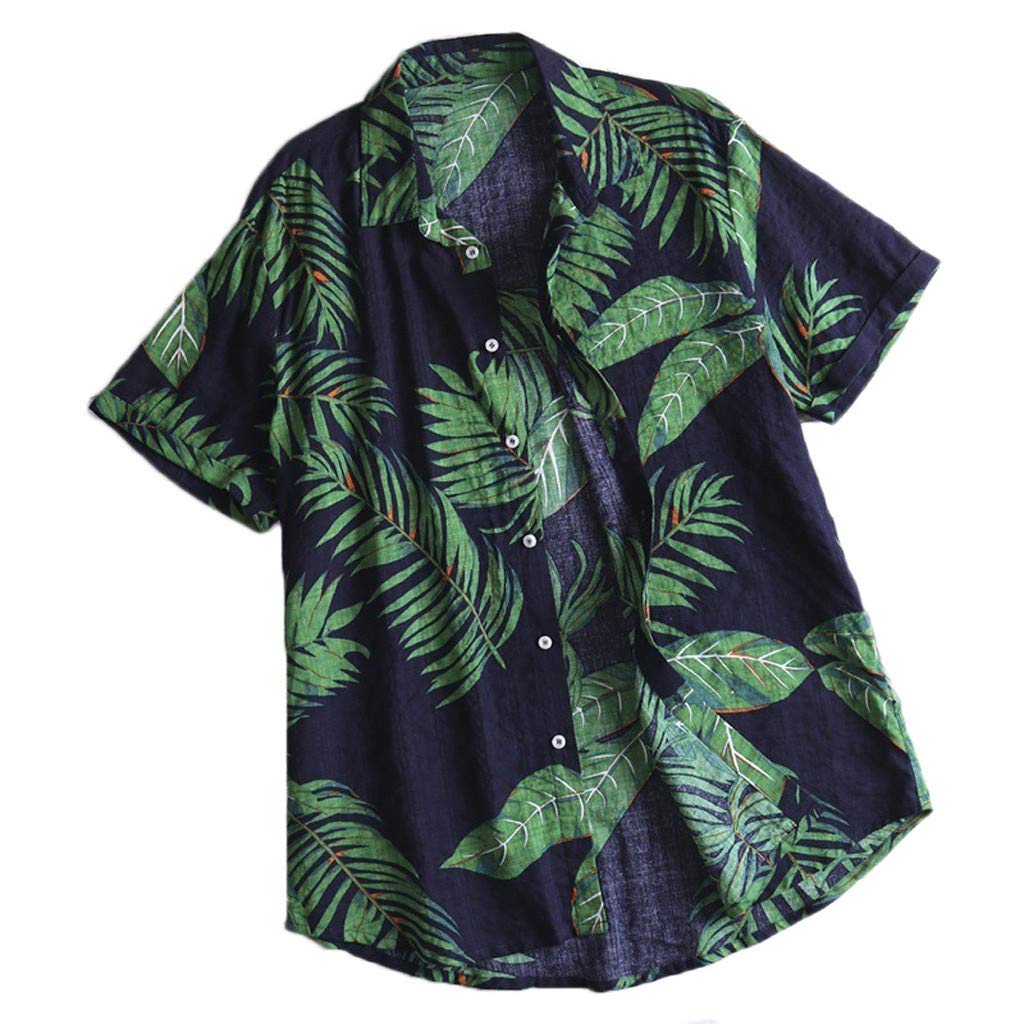 Fashion Mens Casual Button Down Hawaiian Print Beach Short Sleeve Tops