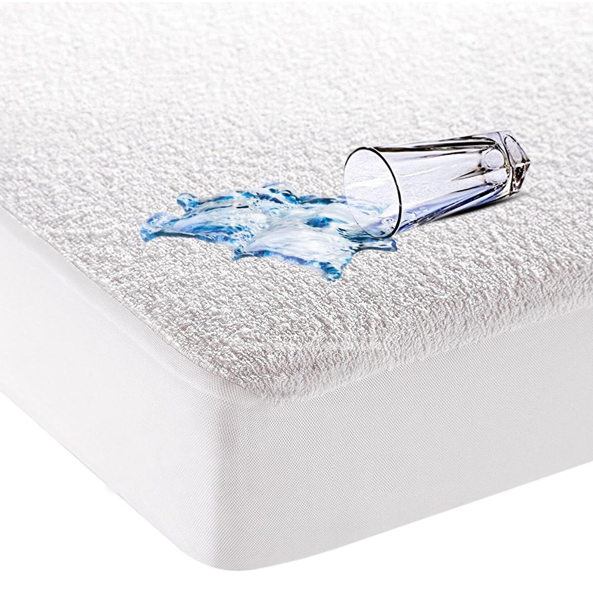 VOZBI Quilted Waterproof Fitted Single Mattress Protector, Hypoallergenic Single Bed Mattress Protector Fits Mattresses up to 12-Inch-Deep, Breathable Mattress Cover (Terry Towelling, Double)