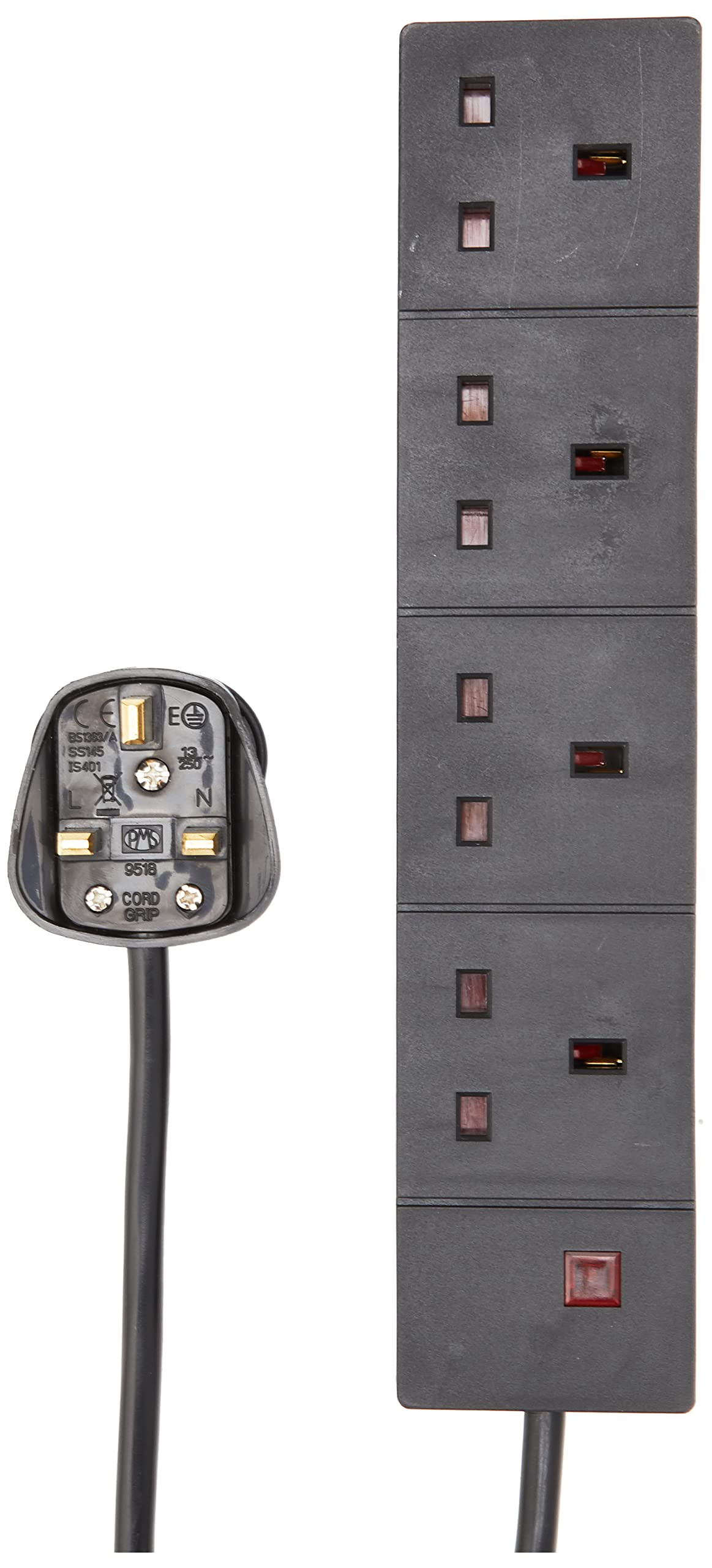 PRO ELEC PELB1748 4 Gang Extension Lead with Neon 5m, Black