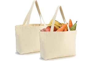 2 Pack Canvas Tote Bags, 17.7x13.8 Inch Reusable Grocery Shopping Bag, Blank Cotton Bags for DIY Craft, Promotion, Gift, Shop