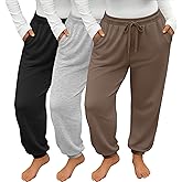 Evervibe 3 Pack Women's Plus Size Joggers, Drawstring Loose Fit Sweatpants Comfy Casual Lounge Pants with Pockets