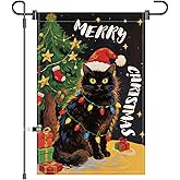 Merry Christmas Garden Flag 12x18 Inch Double Sided Black Cat Xmas Winter Yard Flag Small Mini Yard Lawn Outside Holiday Party Decoration Outdoor Christmas Decorations