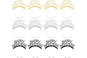 KESOCORAY Happy New Year Headband Tiara,New Years Eve Party Favor Supplies Gold Sliver Black Party Decorations