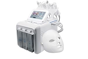 Professional 7-in-1 Hydro-Oxygen Facial Machine, Grey ABS, LCD Touch Display, Deep Cleansing Device with LED Mask, Multiple T