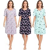 CONOMAX 3 Pack Nightgowns for Women Short Sleeve Night Gown Soft Sleep Shirts Women's Sleepwear Print Sleep Dress