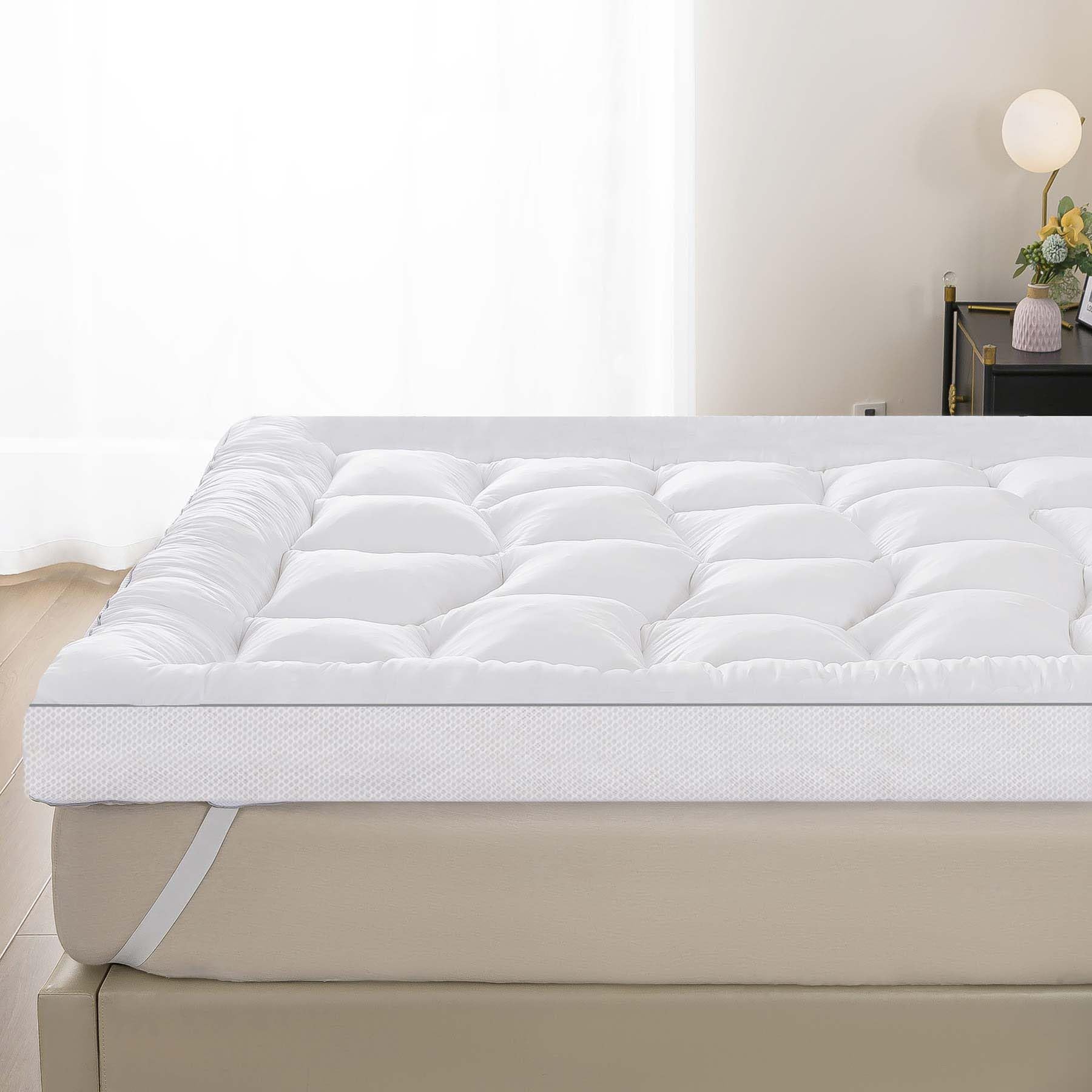Photo 1 of **DIRT**Memory Foam Mattress Topper Queen – Pressure Relieving Bed Topper with Secure Strap Design for Back Pain, Soft and Supportive Shredded Memory Foam, Mattress Pad to Upgrade Old Mattress