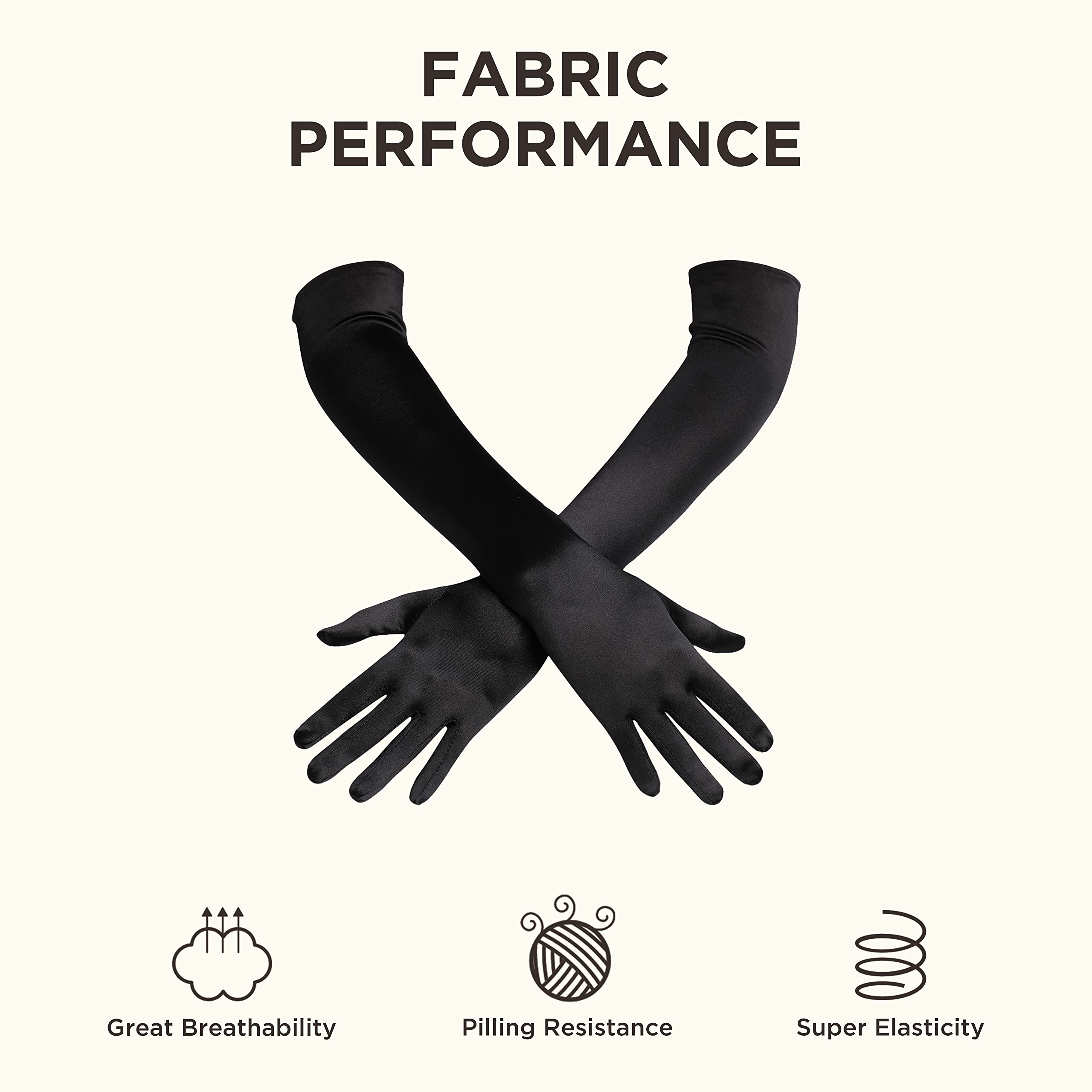 BABEYOND Long Opera Party 1920s Satin Tea Party Gloves Costume Stretchy Adult Size Elbow Length Bridal Gloves