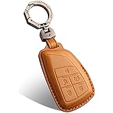 QBUC for Chevy Genuine Leather Key Fob Cover, Smart Key Holder Sleeve Fit for Chevy 2025 2024-2021 Tahoe Suburban GMC Yukon GM Buick, Silverado Sierra 2500HD 3500HD (Brown, 5 Buttons)