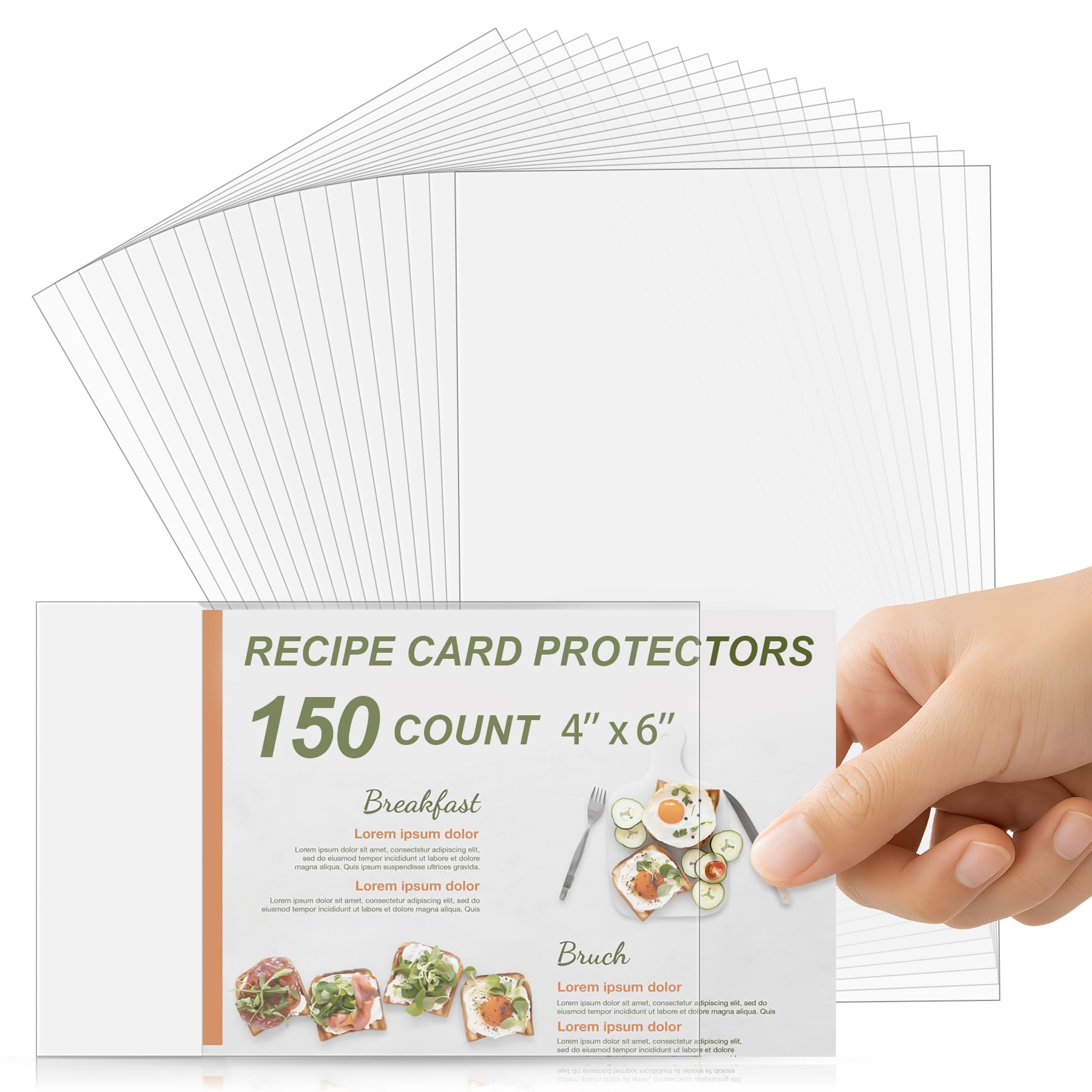 Photo 1 of 150 Count Recipe Card Protectors, 4 x 6 Recipe Card Holder Covers Waterproof & Oil-Proof Plastic Sleeves for Index Cards, Recipe Holder Covers, Cookbook Protector Sheets
