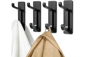 Self Adhesive Hooks for Hanging, Waterproof Towel Hook for Bathroom, Black Wall Hanger for Shower, Coat, Door, Robe, Sticky a