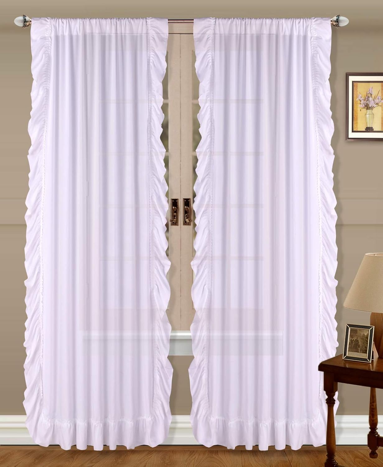 Ecm 2pc Ruffled Window Treatment Decor Cascade Panel Curtain Set For Living Dining Room Bedroom 2 Panels Pair 84 X 54 Decor White