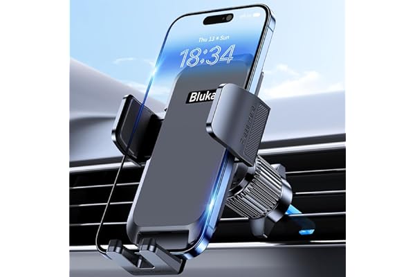Blukar Phone Holder Car, Air Vent Car Phone Mount with Upgraded Ultra Stable Hook Clip, 360° Rotation, One Button Release Cel