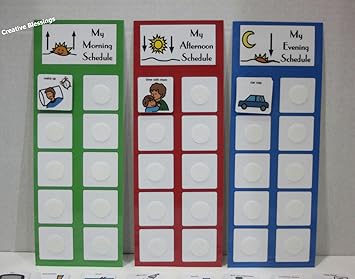 Amazon Com Daily Visual Picture Schedule W 3 Charts And 50 Colorful Picture Cards For Children Adults W Autism Speech Delays Office Products Visual Calendar For Autism