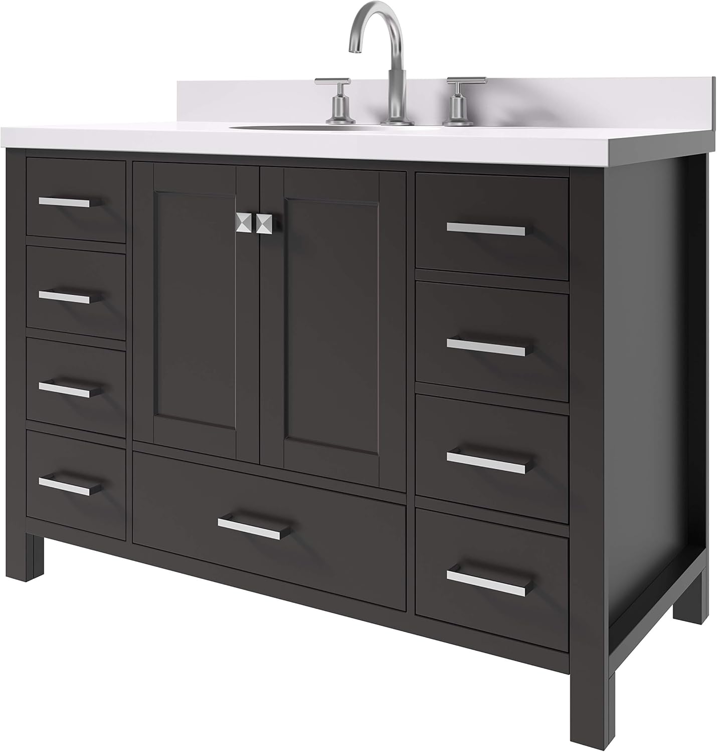 Ariel 49 Inch Espresso Bathroom Vanity With Pure White Quartz Countertop Oval Sink 2 Soft Closing Doors And 9 Full Extension Dovetail Drawers No Mirror Amazon Com
