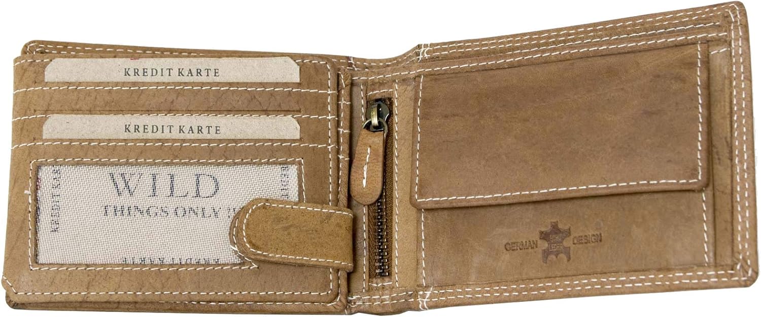 Wild Men's Natural Genuine Leather Wallet with Fabric Lining, Light Brown - Image 3