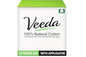 Veeda 100% Natural Cotton Tampons - Regular Absorbency with leak proof protection - Compact BPA-Free Applicator - Unscented & Free from Chlorine, Toxin - 16 Count