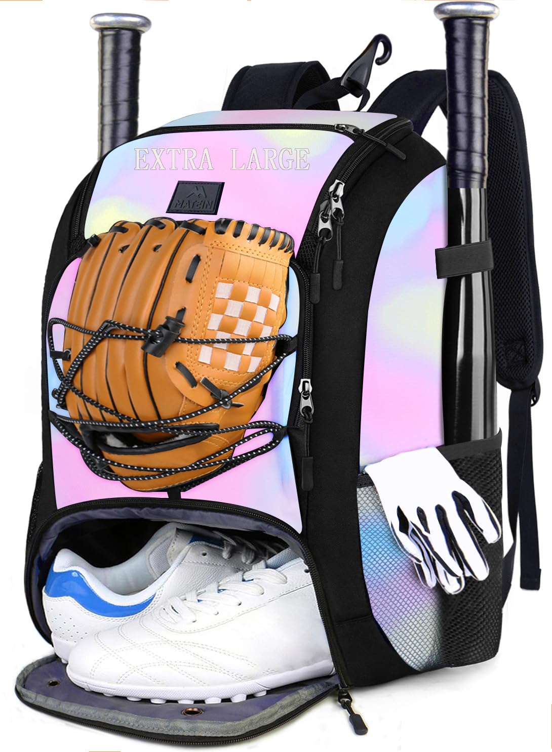 MATEIN Softball Bag, Large Baseball Bat Backpack with Shoe Compartment, Lightweight Baseball Bag for Women with Fence Hook, Softball Gifts Backpack Fit 2 Bats, Batting Mitten, Caps, Teeball Gear Image