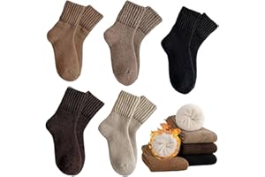 Neattidyly/Fallesson 5 Pairs Women's Solid Mid-Calf Socks,Winter Thermal Thickening Knitted Socks,Vintage Casual Cozy