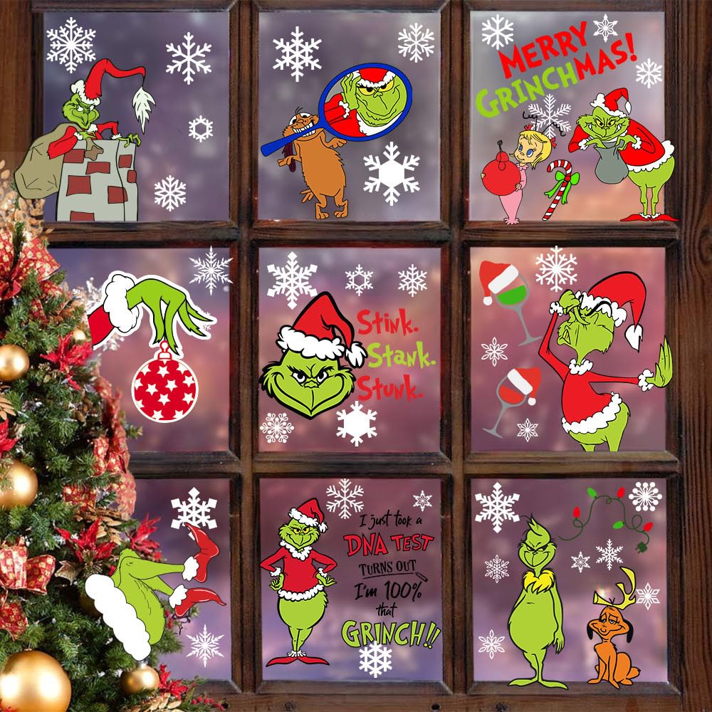 Photo 1 of Christmas Window Clings 8 Sheets Christmas Window Stickers Double-Side Christmas Decorations Static Cling Window Decals Christmas Adorable for Santa Xmas Holiday Home Decor